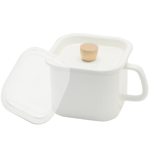 everyU. 味噌ポットホーローシール蓋付き琺瑯味噌角型耐熱持ち手付き保存容器みそポット容器ストッカー取っ手取っ手付き琺瑯密閉ふた付き梅干しぬか漬け漬物お米