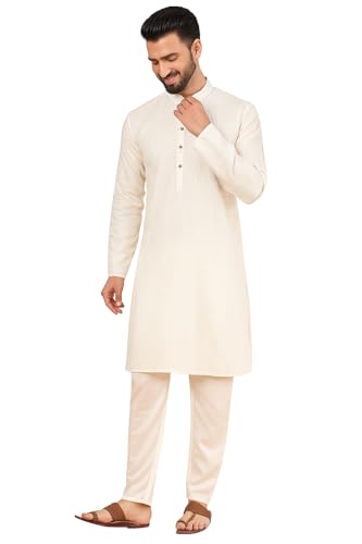 Image of Amazon Brand - Tavasya Men Linen Traditonal Regular Kurta