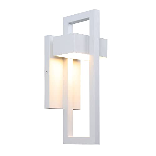 LamQee Outdoor Wall Lights Modern Exterior Lighting Fixtures, 3000K Integrated LED Outdoor Wall Sconce Lighting, Matte White Outside Wall Mount Lights for House Front Door Porch Garage Patio 1 Pack