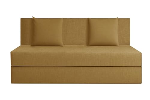 Image of Rosebell Two-Person Jute Sofa Cum Bed | Compact & Lightweight | Removable Washable Cover- Including 2 Cushion | 4x6 Ft Size | Home or Office - Golden Color