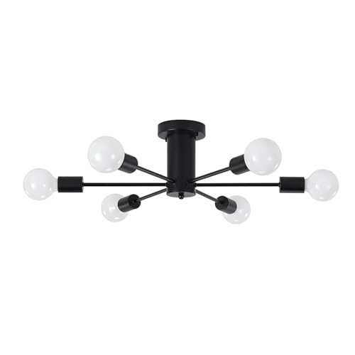 Lustre moderne noir en métal forgé, plafonnier chic 6 lumières pour chambre