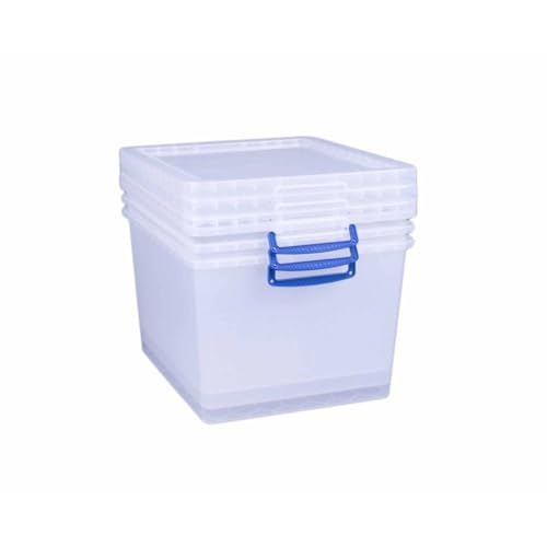 3 x Really Useful Box, 33.5 litres, nestable box with lid, 380 mm x 460 mm x 285 mm, transparent