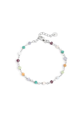 SINGULARU - Pulsera Crystals Colors Plata - Pulsera con Cristales en Plata de Ley 925 con Acabado Baño de Rodio - Talla Unica - Largo de cadena 19.5 cm - Joyas para Mujer