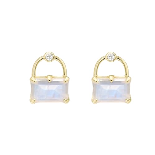 Boucles d'oreilles pierre de lune rectangulaire moissanite ronde or 9k