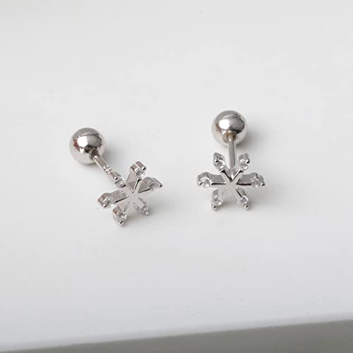 Screw Back 925 Sterling Silver Tiny Snowflake Earrings Studs #TOP3