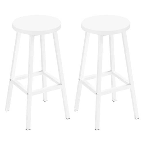 Klihome Tabouret de Bar Lot de 2, Tabouret Fixe Haut, Chaise Haute Cuisine, Siège Rond en Bois d'Ingénierie, Structure Métallique, Repose-Pieds, Style...