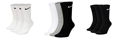 Nike SX7664 Lot de 9 paires de chaussettes de tennis pour homme et femme blanc/gris/noir Taille 34 36 38 40 42 44 46 48 50 Taille des chaussettes : 42-46 Couleur : blanc/gris/noir