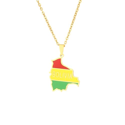 Macracrua Collier léger avec pendentif carte du drapeau de la Bolivie en acier inoxydable, bijou unisexe minimaliste, 60cm Chain, Acier inoxydable, Pas de pierre précieuse