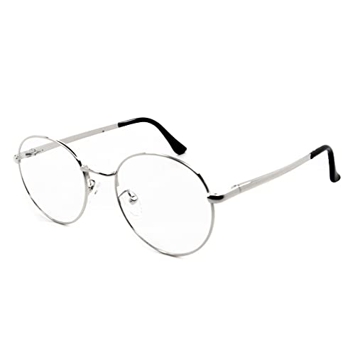 Armação De Óculos Para Grau Redondo Oval Unissex Moderno Tendência (Prateado)
