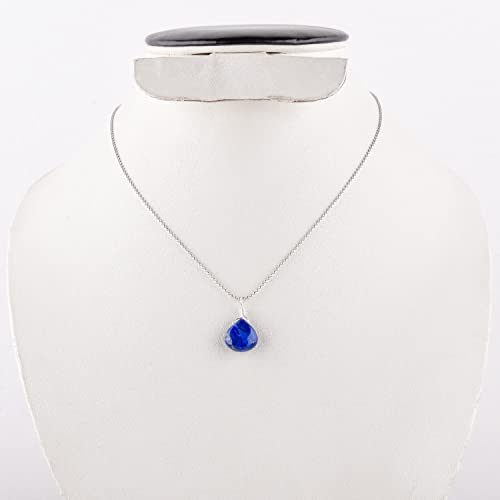 Zembience Natural Lapis Lazuli Gemstone Pendant Necklace, Heart Cabs Stones, Healing Crystals, Silver Plated, Birthday, Dainty, Handmade, Minimalist, Wedding, Women Jewelry, Christmas Gifts, 18" #TOP3