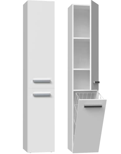 Meuble de Salle de Bain 3xEliving Bagnoli Slim VI Blanc Mat - Meuble sur Pied, Colonne de Salle de Bain, étagère, L: 30 cm, H: 174 cm, l: 30 cm