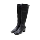 [Vivian] ロングブーツ レディース 5.5cm チャンキーヒール スクエアトゥ 防寒 V6288AW ブラック M(23.0-23.5)