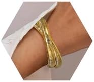 Awinesn Gold Bangles for Women Chunky Stretch Bangles Bracelets Set 18K Gold Plated Stainless Steel Link Chain Bracelets Flexible Wide Wristband Bracelets Set of 3 Jewelry Gifts for Women
