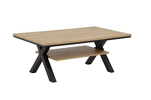 Hela Tische, Couchtisch Sofatisch Mats, Holzwerkstoff melaminbeschichtet, Artisan Eiche, X-Metallgestell Schwarz, 110x67x43cm