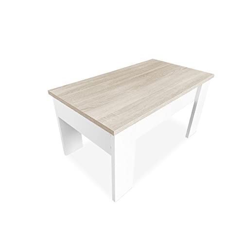 Duermete-Online-0-Mesa-de-Centro-Elevable-Mesita-de-Salon-o-Comedor-Acabado-en-Color-Blanco-con-Tapa-Cambria-Medidas-90-cm-Ancho-x-50-cm-Fondo-x-46-57-cm-Alto-Madera-90-x-50-x-4657-cm