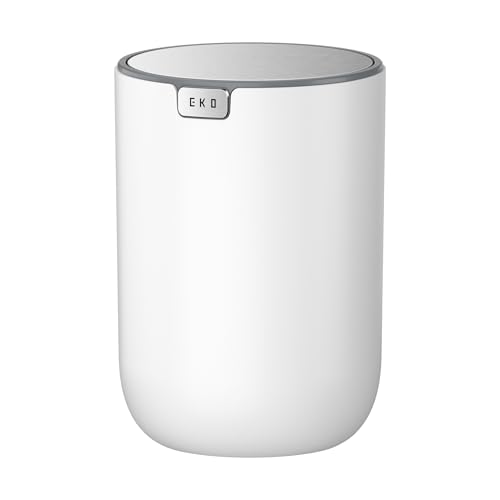 EKO Fandy Table Bin 1.5L Mini Desk Rubbish Bin with Swing-Top Lid 1.5 Litre Small Table Round Wastebasket for Office Home Bathroom Bedroom Car (White)