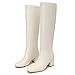 Athlefit Knee High Boots for Women Chunky Block Heel Beige Tall Boots Round Toe Fashion Pull On Booties Size 8