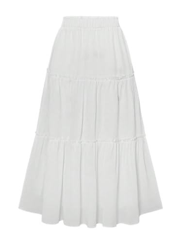 SOLY HUX Women's Summer Ruffle A Line Maxi Skirts Elastic High Waisted Tiered Layer Flowy Long Skirt