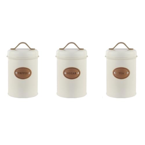 Juego de 3 botes de cocina vintage de metal para almacenamiento de alimentos, tarros de almacenamiento de metal resistentes con tapas para café, té, azúcar, recipiente de cocina vintage
