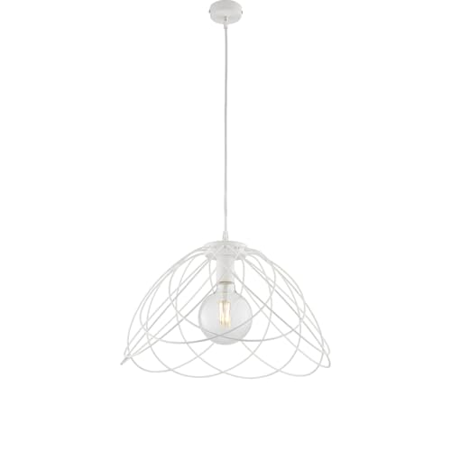 Lustre en fer effet shabby chic blanc Pagode avec abat-jour ajouré