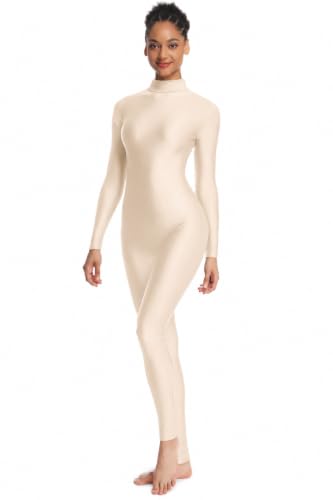 Image of Adult High Neck Long Sleeve Dance Unitard for Women Bodysuits Full Body Leotard Spandex Catsuit