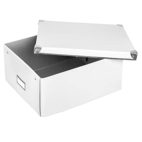 Idena 10519 - Aufbewahrungsbox aus festem Karton, Deckel mit verstärkten Kanten aus Metall, Allzweck-Box in Weiß inklusive Beschriftungsfeld, für Ordnung im Haushalt, Büro und Arbeitszimme