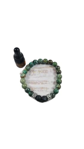 Bracelet turquoise africaine et lave noire 8mm bijou unisexe stretch 18cm pour méditation