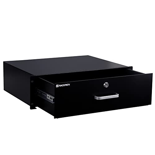 RackPath 3U Rack Mount Drawer for 19 Inch AV/Network/DJ Equipment Racks or Cabinets with Lock and Key