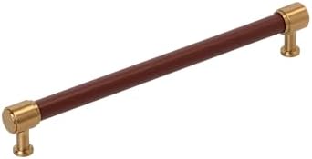 Signature Hardware 954066-O-81316 Lazzara 8-13/16 Inch Center to Center Brown Leather Bar Cabinet Pull - Brushed Gold
