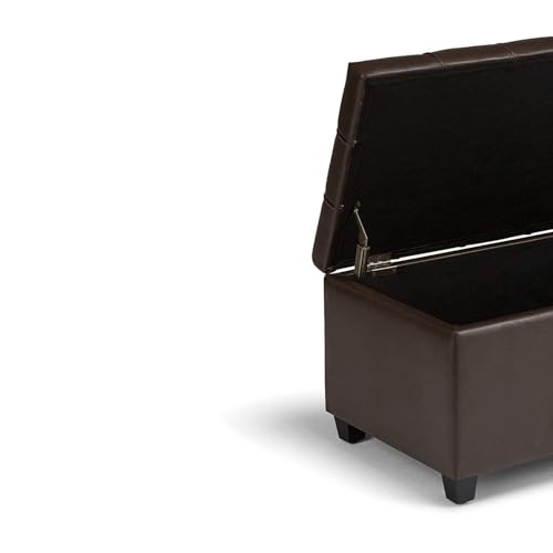 Image of Storage Ottoman Bench with Hinged Lid, Faux Leather for Bedroom Living Room HallwayDark Brown (Brown)