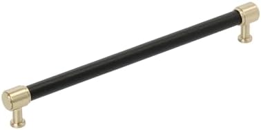 Signature Hardware 954063-O-10116 Lazzara 10-1/16 Inch Center to Center Black Leather Bar Cabinet Pull - Golden Champagne