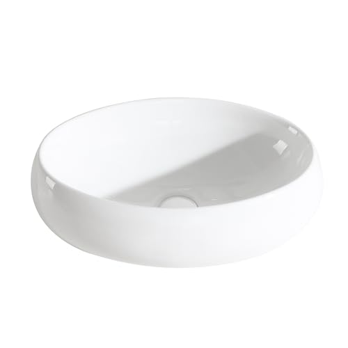 Eridanus Oval Bathroom Basin Sink, White Ceramic Countertop Washbasin Wash Sink, Vessel Bowl for Cloakroom, Bathroom, Vanity Unit, White Gloss - 470 x 330 x 150mm