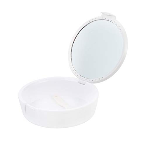 Exceart – Estojo para banho de dentadura para dentadura e dentadura com espelho e escova de dentadur
