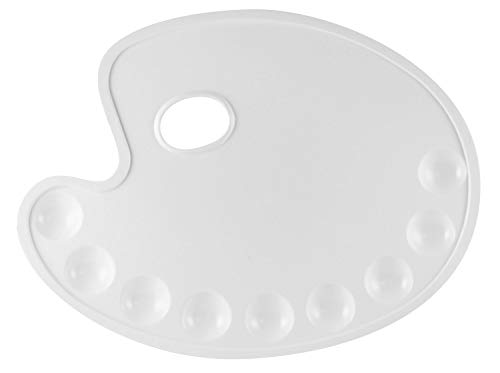 KREUL 4177 - Paleta de plástico para mezclas, aprox. 29 x 22 cm, blanca, ovalada con 9 hendiduras y orificio de agarre, para pintura acrílica y acuarela
