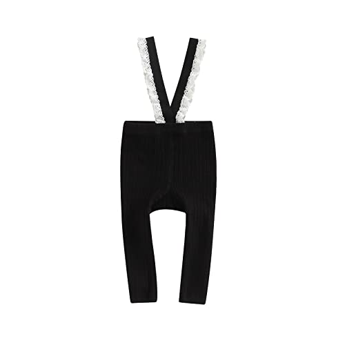 Fuguibadn Baby Girls Ribbed Suspender Pants Stretch High Waist Leggings