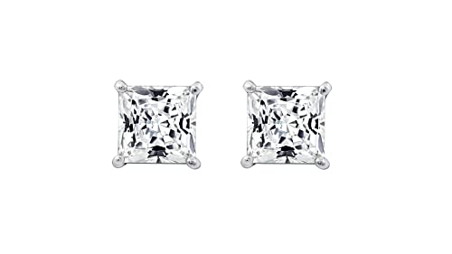 Amazon Essentials Plated Sterling Silver Stud Earrings set with Princess Brilliant Cut Infinite Elements Cubic Zirconia , (previously Amazon Collection)2