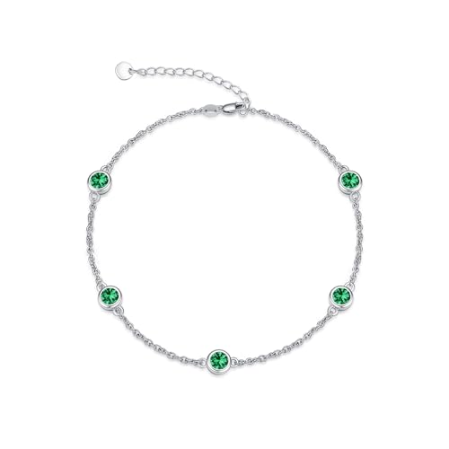 Image of Dorunmo Heart Birthstone Bracelets 925 Sterling Silver Round Birthstone Anklet for Women Birthday Jewelry Gifts for Girlfriend Wife Mother Her