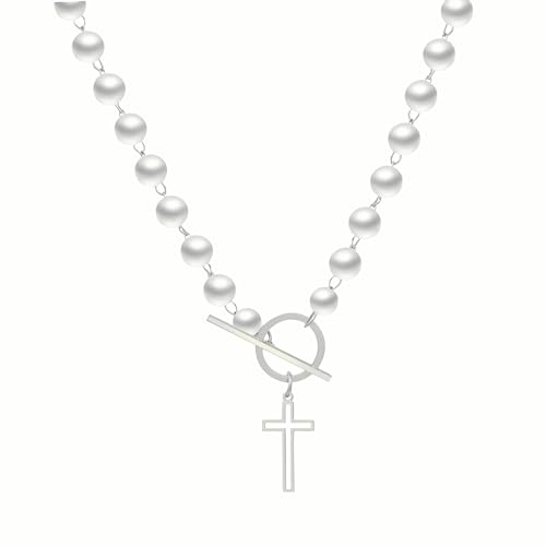 Chaîne de cou croix gothique en argent 925 avec perles et cœur doux rétro