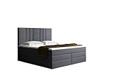 Grekpol -Boxspringbett mit Bonell- und 7-Zonen-Taschenfederkern-Matratze H3 (2 x 18 cm) und Topper 5 cm Polsterbett mit Bettkasten - Luton Duo (Dunkellgrau (Sawana 05), 160x200 cm)