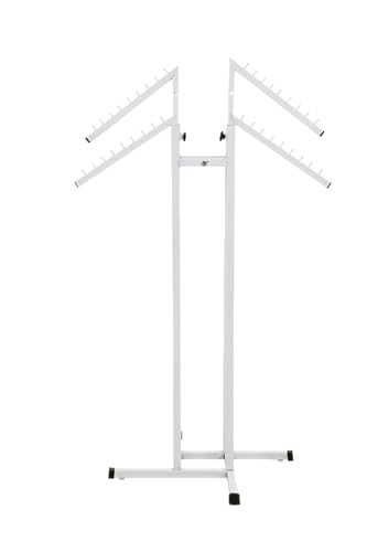 Image of LOCOMOTO 4-Way Clothes Rail Display Stand | Heavy Duty Metal Garment Rack with 15 kg Load Capacity | Free Standing Hanger Stand for Home, Retail Shop & Showroom Display (WHITE)