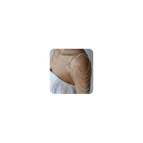 Xerling Silver Rhinestones Shoulder Harness Body Chain Fringe Tassels Bra Chain Body Jewelry Wedding Arm Chain for Women Summer Bikini Body Tassels