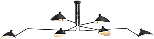 Lampadario moderno a soffitto a becco d'anatra Lampadario in ferro battuto nero Moderno tubo di rami in ferro battuto in metallo 3 bracci 6 bracci Lampadario con luce di ombreggiatura regolabile