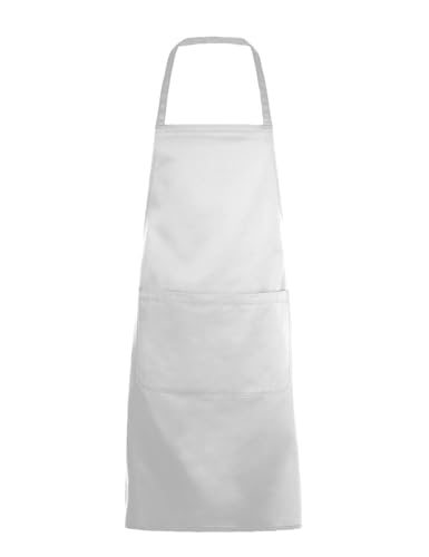 WIXSOO Grembiule con Pettorina e Tasca Frontale (Bianco)