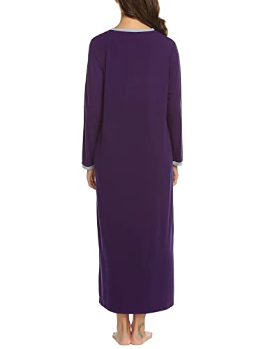 Ekouaer Women Long Nightgowns Soft Lounge House Dress Long Sleeve Sleep Shirt Purple Xx-Large #TOP4
