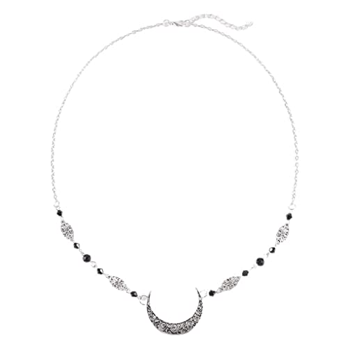 Yalice Boho Crescent Moon Head Chain Vintage Black Crystal Headband Witchy Hair Acessories for Women and Girls (Silver-1)