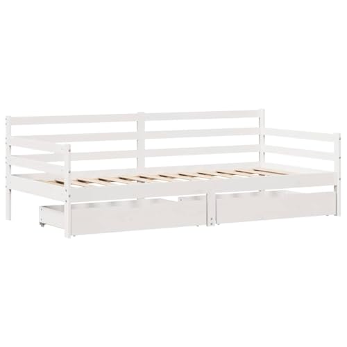 Boxspringbett Mit Matratze, Tagesbett mit Schubladen 80x200 cm Massivholz Kiefer Stoff Bett Gestell für Matratzes, Schlafzimmer, einfache Montage – Bild 4