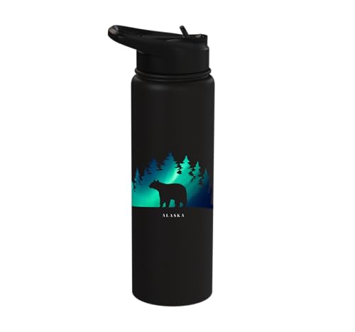 Alaska Aurora Borealis Bear Stainless Steel Insulated Water Bottle