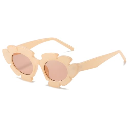 TKKTLLT Fashion Cat Eye Candy Colors Sunglasses Women Retro Flower Shape Eyewear Men Trending Sun Glasses UV400 Champagne One size