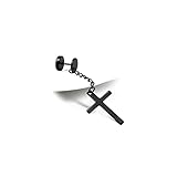✔ Pendientes para hombre Ayoiow Pendientes de acero quirúrgico para hombre, pendientes de acero inoxidable para hombre, pendientes de cadena y colgante de cruz, Acero inoxidable,