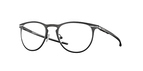 Image of Oakley Mens Ox5145 Money Clip Round Prescription Eyewear Frames, Satin Black on Silver /Demo Lens, 52 mm